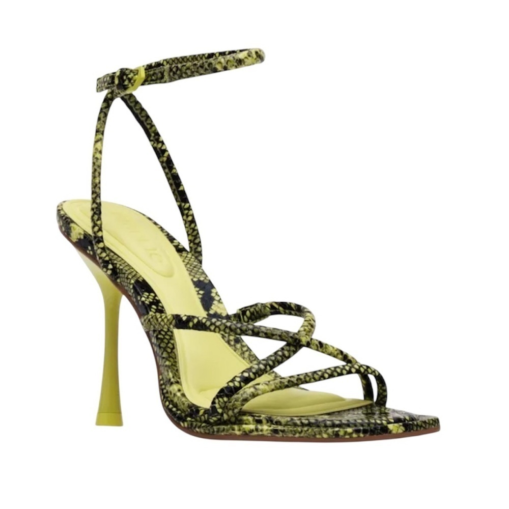 Y2K D'Amelio stilettos ankle strap Green & Black Snake print heel sandals Sze 8